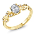 thumbnail image 1 of Gem Stone King 18K Yellow Gold Plated Silver 1.21 Ct Oval White Topaz Greek Olive Vine Branch Engagement Ring, 1 of 7