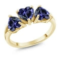 thumbnail image 1 of Gem Stone King 18K Yellow Gold Plated Silver 1.74 Ct Heart Shape Blue Iolite Three-Stone Ring, 1 of 3