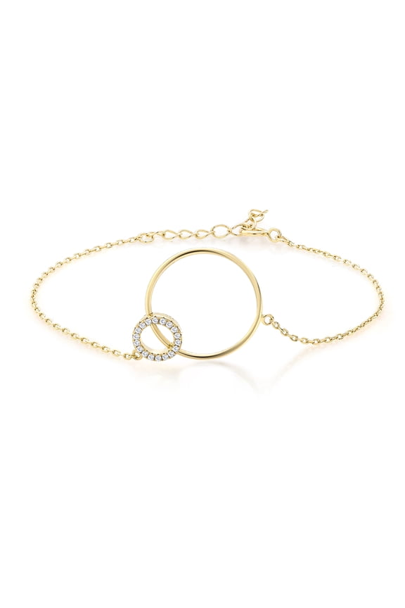 18K Yellow Gold Plated Silver 2 Interlocking White Zirconia Circles Bracelet for Women | Fine Jewelry Gifts for Her Mom Women Wife