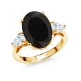 thumbnail image 1 of Gem Stone King 18K Yellow Gold Plated Silver 3-Stone Engagement Ring Onyx Moissanite (5.80 Cttw), 1 of 6