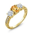 thumbnail image 1 of Gem Stone King 18K Yellow Gold Plated Silver 3-Stone Ring Checkerboard Citrine Moissanite(1.85 Cttw) (Size 8), 1 of 4