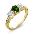 thumbnail image 1 of Gem Stone King 18K Yellow Gold Plated Silver 3-Stone Ring Chrome Diopside Moissanite(1.82 Cttw) (Size 9), 1 of 4