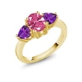 thumbnail image 1 of Gem Stone King 18K Yellow Gold Plated Silver 3-Stone Ring Purple Amethyst and Set with Pink Zirconia, 1 of 4