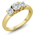 thumbnail image 1 of Gem Stone King 18K Yellow Gold Plated Silver 3-Stone Ring Round 0.96cttw Moissanite (Size 8), 1 of 5
