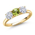 thumbnail image 1 of Gem Stone King 18K Yellow Gold Plated Silver Green Peridot and White Moissanite Engagement Ring for Women | 1.55 Cttw | Round 5MM | Gemstone August Birthstone | Size 9, 1 of 7