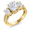 thumbnail image 1 of Gem Stone King 18K Yellow Gold Plated Silver 3-Stone Ring Set with Moissanite (3.10 Cttw), 1 of 6
