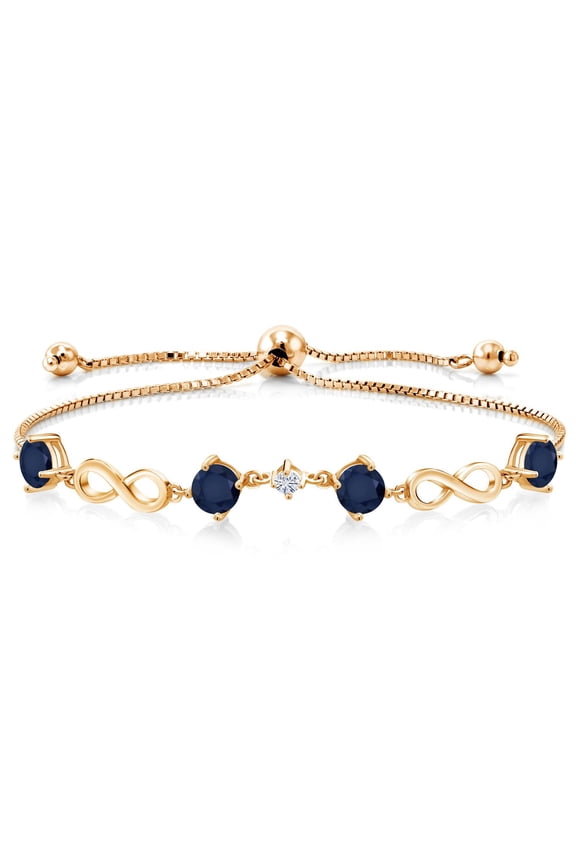 18K Yellow Gold Plated Silver Adjustable Infinity Bracelet for Women Sapphire Moissanite (2.47 Cttw)