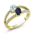 thumbnail image 1 of Gem Stone King 18K Yellow Gold Plated Silver Aquamarine and Sapphire Two Stone Ring for Women | 1.39 Cttw | Gemstone Birthstone | Wedding Engagement Anniversary Promise Ring for Women | Size 8, 1 of 5