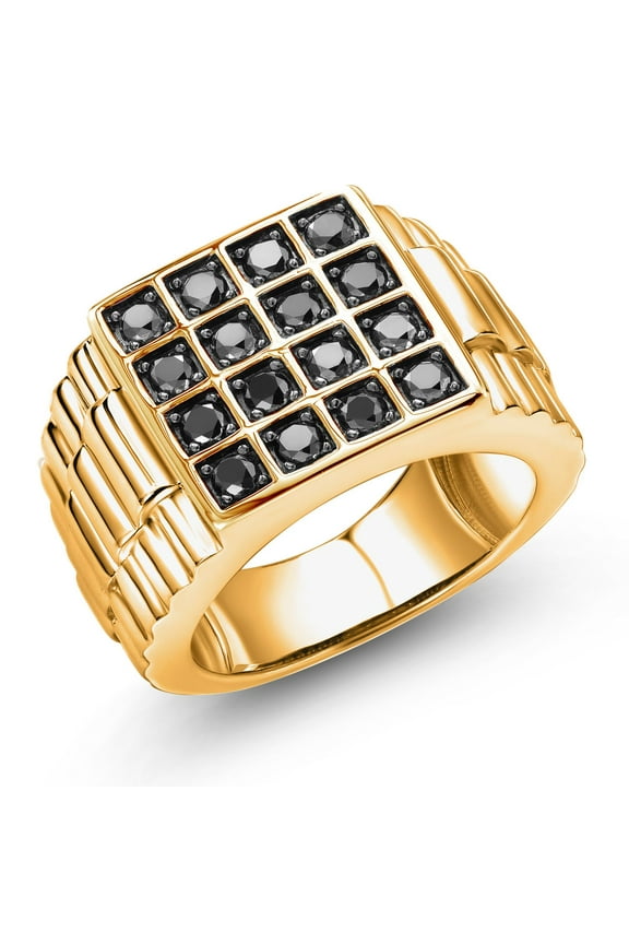 18K Yellow Gold Plated Silver Black Diamond Ring for Men (1.04 cttw Round Diamonds,Top Width 15mm, Size 12) (Size 12)