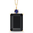 thumbnail image 1 of Gem Stone King 18K Yellow Gold Plated Silver Black Onyx and Blue Created Sapphire Pendant Necklace for Women | 15.33 Cttw | Gemstone December Birthstone | Emerald Cut 18X13MM | With 18 inch Chain, 1 of 4