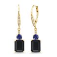 thumbnail image 1 of Gem Stone King 18K Yellow Gold Plated Silver Black Onyx Blue Created Sapphire and White Topaz Dangle Earrings for Women (4.92 Cttw, Gemstone December Birthstone, Octagon 9X7MM), 1 of 4
