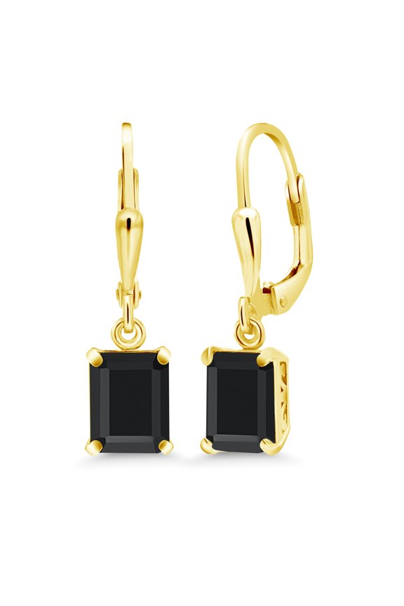 18K Yellow Gold Plated Silver Black Onyx Dangle Earrings for Women (3.27 Cttw, Gemstone December Birthstone, Octagon 8X6MM)