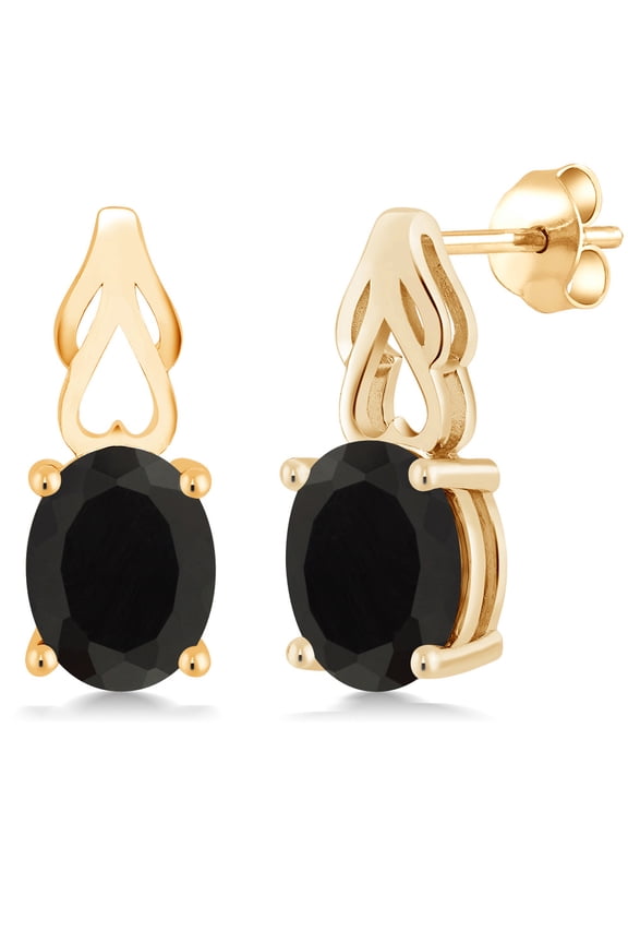 18K Yellow Gold Plated Silver Black Onyx Earrings for Women (4.00 Cttw, Gemstone December Birthstone, Oval 9X7MM)