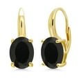 thumbnail image 1 of Gem Stone King 18K Yellow Gold Plated Silver Black Onyx Earrings for Women (6.00 Cttw, Gemstone Birthstone, Oval 11X9MM), 1 of 4