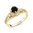 thumbnail image 1 of Gem Stone King 18K Yellow Gold Plated Silver Black Onyx Engagement Ring for Women (1.42 Cttw, Round 5MM, Gemstone December Birthstone, Size 6), 1 of 4