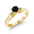 thumbnail image 1 of Gem Stone King 18K Yellow Gold Plated Silver Black Onyx and Green Peridot 3-Stone Engagement Ring for Women (0.62 Cttw, Gemstone December Birthstone, Size 7), 1 of 4