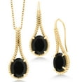thumbnail image 1 of Gem Stone King 18K Yellow Gold Plated Silver Black Onyx Pendant and Earrings Jewelry Set for Women (12.00 Cttw, Gemstone Birthstone, With 18 inch Chain), 1 of 3