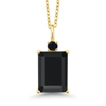 Gem Stone King 18K Yellow Gold Plated Silver Black Onyx Pendant Necklace for Women (6.70 Cttw, Emerald Cut 14X10MM, Gemstone Birthstone, with 18 inch Chain)