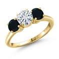 thumbnail image 1 of Gem Stone King 18K Yellow Gold Plated Silver White Moissanite and Black Onyx Engagement Ring for Women | 1.75 Cttw | Round 6MM | Gemstone Birthstone | Size 9, 1 of 7