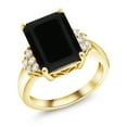 thumbnail image 1 of Gem Stone King 18K Yellow Gold Plated Silver Black Onyx Ring for Women (6.90 Cttw, Gemstone December Birthstone, Emerald Cut 14X10MM, Available in Size 5, 6, 7, 8, 9), 1 of 5