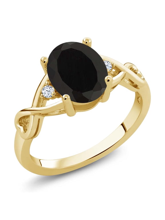 18K Yellow Gold Plated Silver Black Onyx Ring for Women | 2.09 Cttw | Oval 9X7MM | Gemstone Birthstone (Size 7)