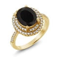 thumbnail image 1 of Gem Stone King 18K Yellow Gold Plated Silver Black Onyx Ring for Women | 3.80 Cttw | Oval 9X7MM | Gemstone Birthstone | Wedding Engagement Anniversary Promise Ring for Women| Size 6, 1 of 5