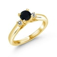 thumbnail image 1 of Gem Stone King 18K Yellow Gold Plated Silver Black Onyx and White Diamond 3-Stone Engagement Ring for Women (0.61 Cttw, Gemstone December Birthstone, Size 7), 1 of 4