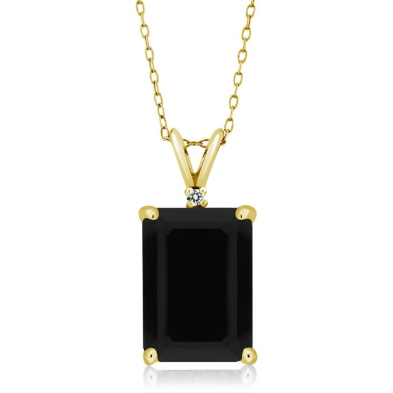 Gem Stone King 18K Yellow Gold Plated Silver Black Onyx and White Diamond Pendant Necklace for Women (5.02 Cttw, Gemstone December Birthstone, Emerald Cut 14X10MM, with 18 inch Silver Chain)