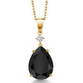 thumbnail image 1 of Gem Stone King 18K Yellow Gold Plated Silver Black Onyx and White Moissanite Pendant Necklace for Women (7.47 Cttw, Pear Shape 16X12MM, Gemstone, with 18 inch Chain), 1 of 3