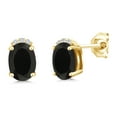 thumbnail image 1 of Gem Stone King 18K Yellow Gold Plated Silver Black Onyx and White Lab Grown Diamond Earrings for Women (1.46 Cttw, Gemstone Birthstone, Oval 7X5MM), 1 of 5