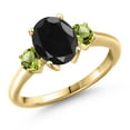 thumbnail image 1 of Gem Stone King 18K Yellow Gold Plated Silver Black Sapphire and Green Peridot Engagement Ring for Women | 3.10 Cttw | Oval 9X7MM | Gemstone September Birthstone | Size 7, 1 of 6