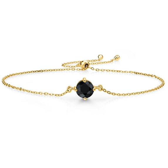 Gem Stone King 18K Yellow Gold Plated Silver Black Sapphire Solitaire Bracelet for Women (1.15 Cttw, Round Cut 6MM)