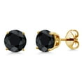 thumbnail image 1 of Gem Stone King 18K Yellow Gold Plated Silver Black Sapphire Stud Earrings for Women Men (2.30 Cttw, Gemstone September Birthstone, Round 6MM), 1 of 6