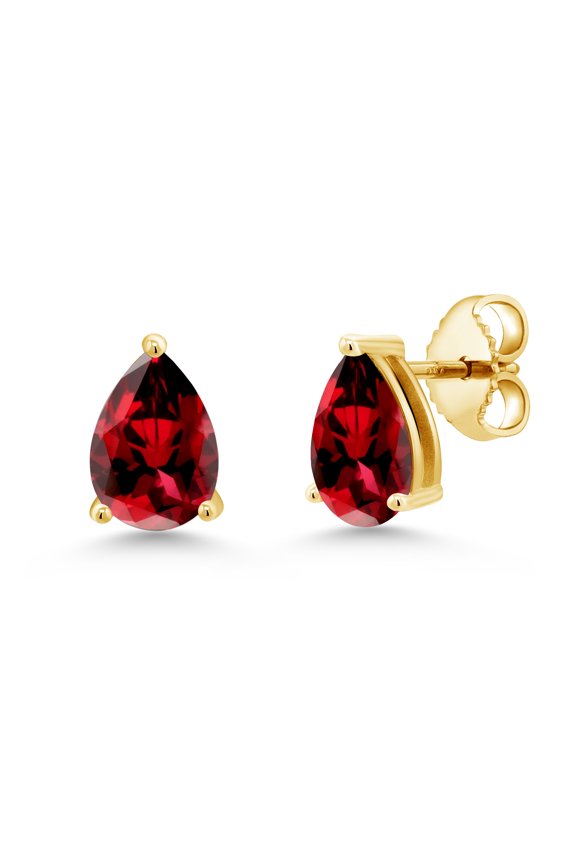 18K Yellow Gold Plated Silver Blazing Red Topaz Stud Earrings for Women Men (2.00 Cttw, Gemstone November Birthstone, Pear Shape 8X5MM)