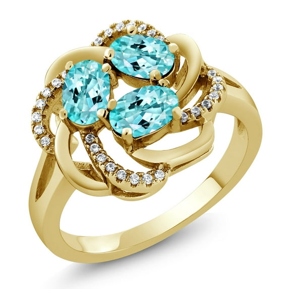Gem Stone King 18K Yellow Gold Plated Silver Blue Apatite Ring for Women (1.94 Cttw, Oval 6X4MM, Gemstone Birthstone, Available in Size 5, 6, 7, 8, 9)