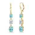 thumbnail image 1 of Gem Stone King 18K Yellow Gold Plated Silver Blue Apatite and Sky Blue Aquamarine 3 Stone Dangle Earrings for Women (4.95 Cttw, Gemstone Birthstone, Oval 8X6MM, 7X5MM and 6X4MM), 1 of 6