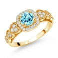 thumbnail image 1 of Gem Stone King 18K Yellow Gold Plated Silver Blue Apatite and White Moissanite Engagement Ring for Women (1.20 Cttw, Round 6MM, Gemstone Birthstone, Size 5), 1 of 3