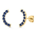 thumbnail image 1 of Gem Stone King 18K Yellow Gold Plated Silver Blue Created Sapphire Ear Crawler Earrings for Women | 0.63 Cttw | Gemstone September Birthstone | Round 2MM, 1 of 6
