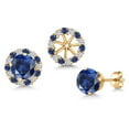 thumbnail image 1 of Gem Stone King 18K Yellow Gold Plated Silver Blue Created Sapphire  Earrings with Jackets for Women | 2.00 Cttw | Gemstone September Birthstone | Round 6MM, 1 of 6