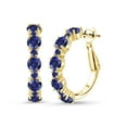 thumbnail image 1 of Gem Stone King 18K Yellow Gold Plated Silver Blue Created Sapphire Hoop Earrings for Women (2.86 Cttw, Round 4MM and 1.9MM, Gemstone Birthstone 1 inch Diameter), 1 of 4