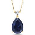 thumbnail image 1 of Gem Stone King 18K Yellow Gold Plated Silver Blue Created Sapphire Pendant Necklace for Women (13.40 Cttw, Gemstone Birthstone, Pear Shape 18X13MM, with 18 inch Chain), 1 of 3