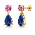 thumbnail image 1 of Gem Stone King 18K Yellow Gold Plated Silver Blue Created Sapphire and Pink Created Sapphire Earrings for Women | 9.14 Cttw | Gemstone September Birthstone | Pear Shape 12X8MM, 1 of 4