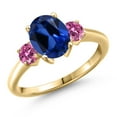 thumbnail image 1 of Gem Stone King 18K Yellow Gold Plated Silver Blue Created Sapphire and Pink Moissanite Engagement Ring for Women | 2.76 Cttw | Oval 9X7MM | Gemstone September Birthstone | Size 9, 1 of 6