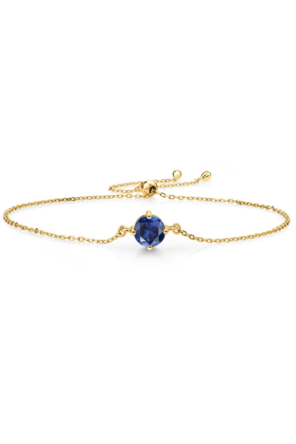 18K Yellow Gold Plated Silver Blue Created Sapphire Solitaire Bracelet for Women (1.00 Cttw, Round Cut 6MM)