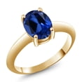 thumbnail image 1 of Gem Stone King 18K Yellow Gold Plated Silver Blue Created Sapphire Solitaire Engagement Ring for Women (2.30 Cttw, Oval 9X7MM, Gemstone September Birthstone, Available in Size 5, 6, 7, 8, 9), 1 of 4