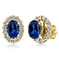 thumbnail image 1 of Gem Stone King 18K Yellow Gold Plated Silver Blue Created Sapphire Stud Earrings with Removable Jackets for Women (1.56 Cttw, Gemstone September Birthstone, Oval 6X4MM), 1 of 3