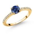 thumbnail image 1 of Gem Stone King 18K Yellow Gold Plated Silver Blue Created Sapphire and White Lab Grown Diamond Engagement Wedding Anniversary Ring for Women (0.69 Cttw, Round 5MM, Available in Size 5, 6, 7, 8, 9), 1 of 6