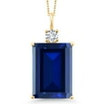 thumbnail image 1 of Gem Stone King 18K Yellow Gold Plated Silver Blue Created Sapphire and White Lab Grown Diamond Pendant Necklace for Women (17.77 Cttw, Emerald Cut 18X13MM, With 18 inch Silver Chain), 1 of 4