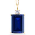 thumbnail image 1 of Gem Stone King 18K Yellow Gold Plated Silver Blue Created Sapphire and White Moissanite Pendant Necklace for Women (17.73 Cttw, Emerald Cut 18X13MM, With 18 inch Silver Chain), 1 of 4