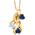 thumbnail image 1 of Gem Stone King 18K Yellow Gold Plated Silver Blue Created Sapphire and White Moissanite Pendant for Women (1.42 Cttw, Gemstone September Birthstone, Heart Shape 5MM, 18 inch Chain), 1 of 6